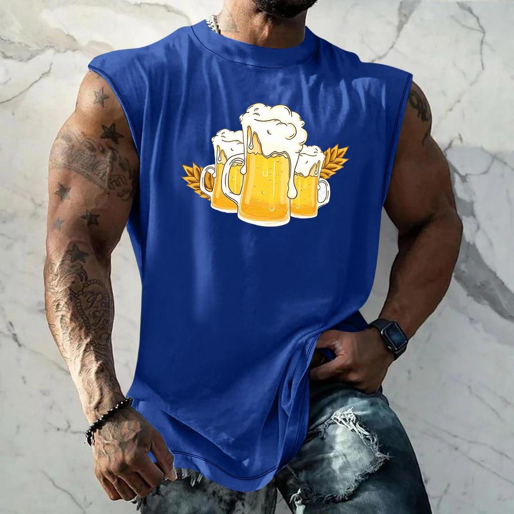 Men Sleeveless Tank Top Loose Fit Casual Streetwear Sport Vest with Textured Pattern Printed Design for Everyday Vacation Wear