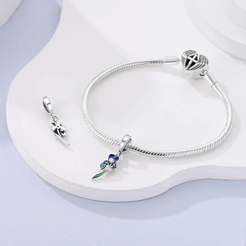 Original Charmscopper Dreamy Blue Orchid Leaf Beads Fit Charms Platabracelets For Women Jewelry Making Fine Gifts