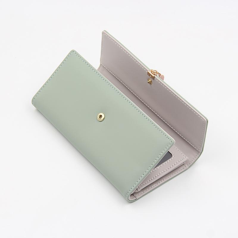 Women Long Wallet Korean PU Leather Leaf Pendant Tri-fold Bag Multi Function Clutch Large Capacity