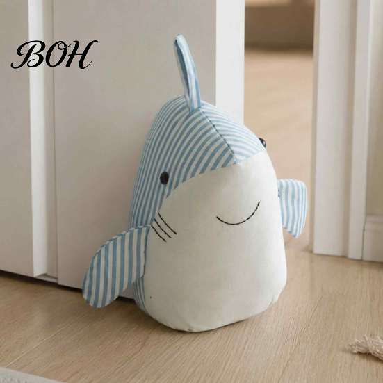 Decorative Nursery Stopper Plush Shark Door Stopper, Non-slip Weighted Interior Doorstop Stop, Anti-collision Home Office Floor Fabric Bedroom Wedge