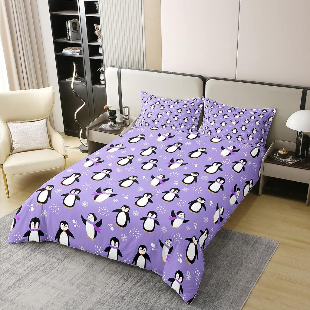 Cute Penguin Duvet Cover Animal Pattern Bedding Collection Comforter Cover For Boys Girls Kids Room Decor Full Size With 2 Pillow Case
