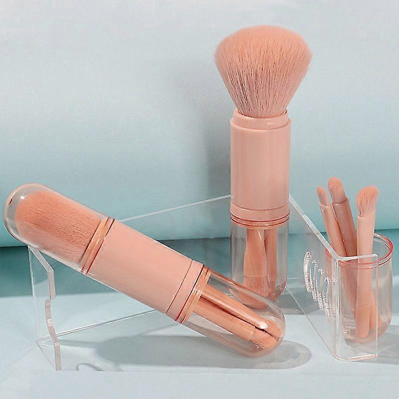 4 in 1 Makeup Brush Set, Portable Foundation Brush Powder Brush Eyeshadow Brush Set, Mini Retractable Brush Set with Lid, Premium Face Makeup Brush Se