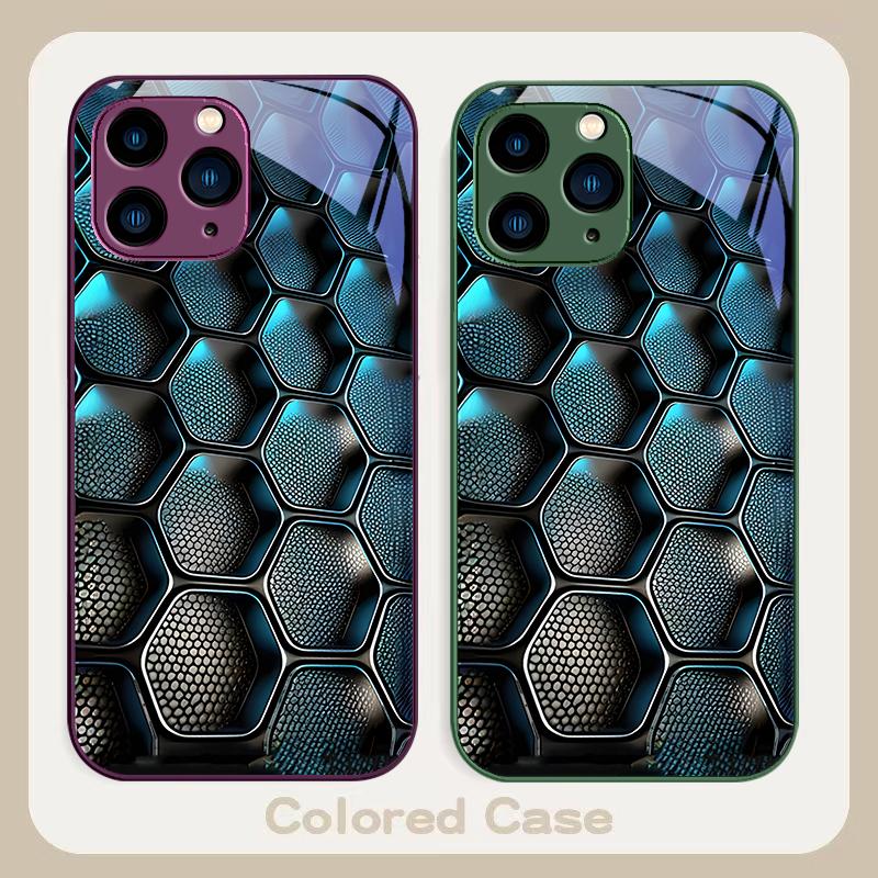Blue Gradient Grid For IPhone 16 Plus 15 14 13 12 Mini 11 Pro Max X XS XR 7 8 Plus 2022 Tempered Glass Phone Case