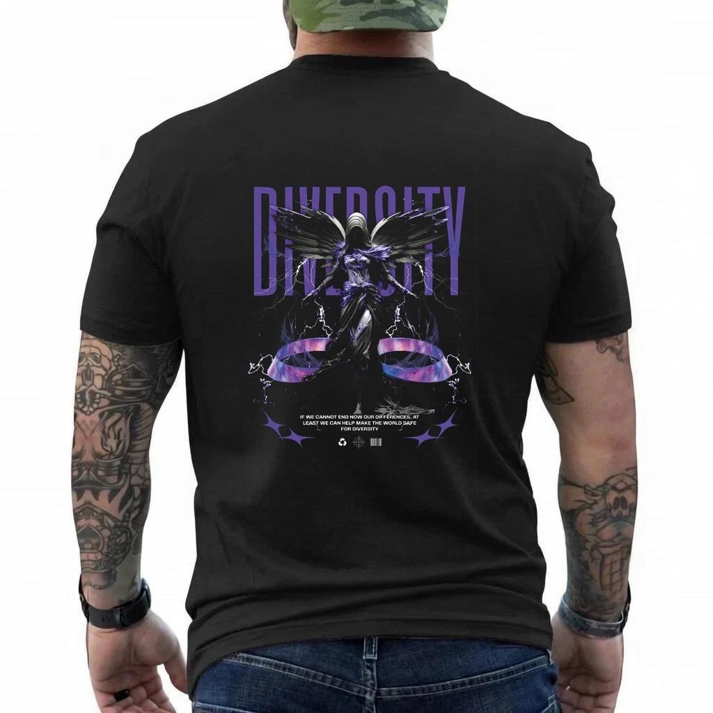 Diversity Angel T-Shirt Purple Gothic Winged Graphic Tee Streetwear Unisex 3XL