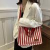 Korean Style Stripe Canvas Tote Bag Simple Cloth Handbag Cute Shoulder Bag  Shopping