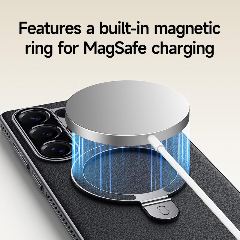 Heat Disspation 360 Rotatable Metal Stand Case For Samsung Galaxy S24 Ultra / S25 Ultra Vegan Leather Cover Eco-Friendly Shell