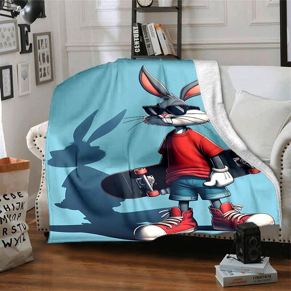 1pc Bugs Bunny Flannel Throw Blanket Lightweight Soft Warm All Season Blanket for Sofa, Bed, Travel,L1028017