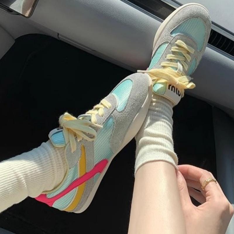 Fashion Spring 2025 New Breathable Versatile Casual Soft Bottom Women Shoes Vintage Color Block Deutsche Training Sneakers Outdoor Flats