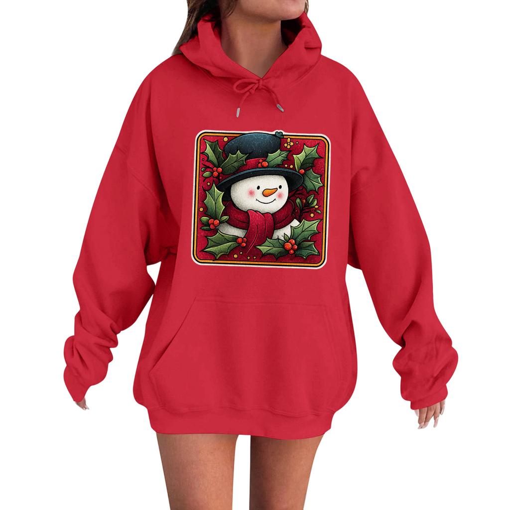Women's Fashion Casual Long Sleeve Loose Christmas Print Hooded Sweatshirt
