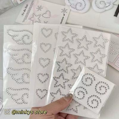 MINKYS Kpop Photocard Deco Stickers, Silver Rhinestone Star & Heart 3D Stickers, Gift Packing Bling DIY Scrapbooking Stickers