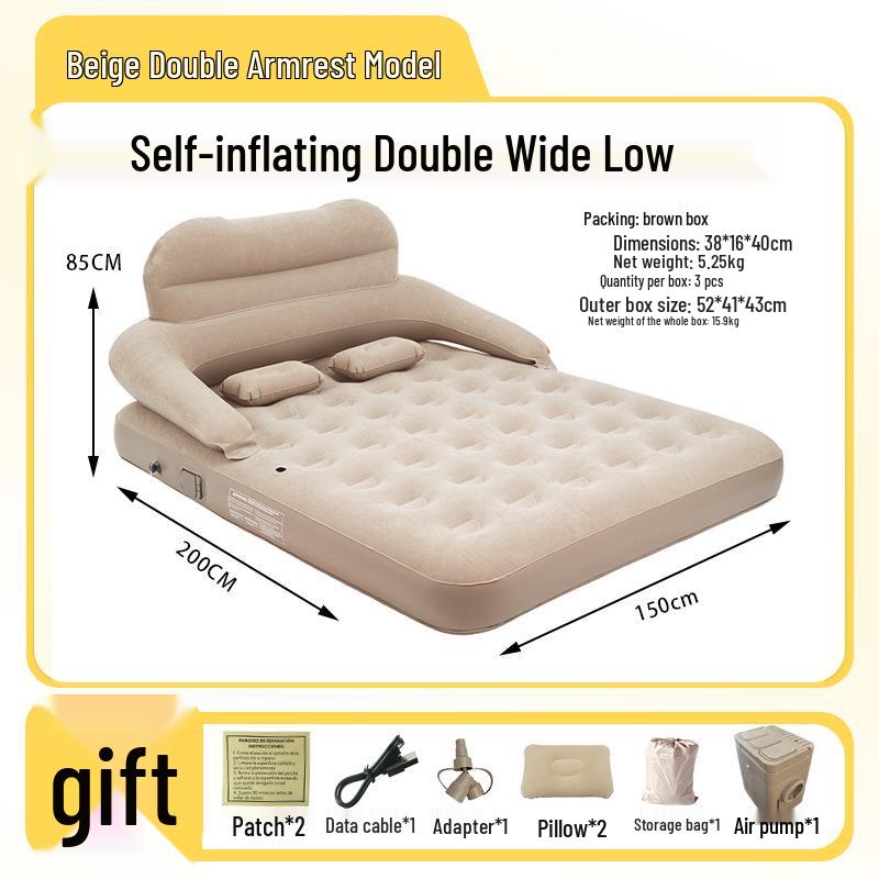 Elevated Flocked Inflatable Mattress with Built-in Pump and Moisture-Proof Pad