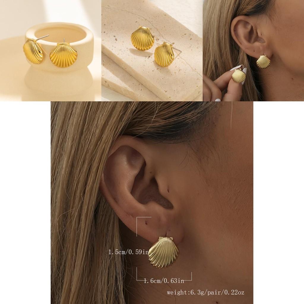 Boucles d'oreilles tendance 2023 dorées géométriques coquillage design chic en alliage plaqué
