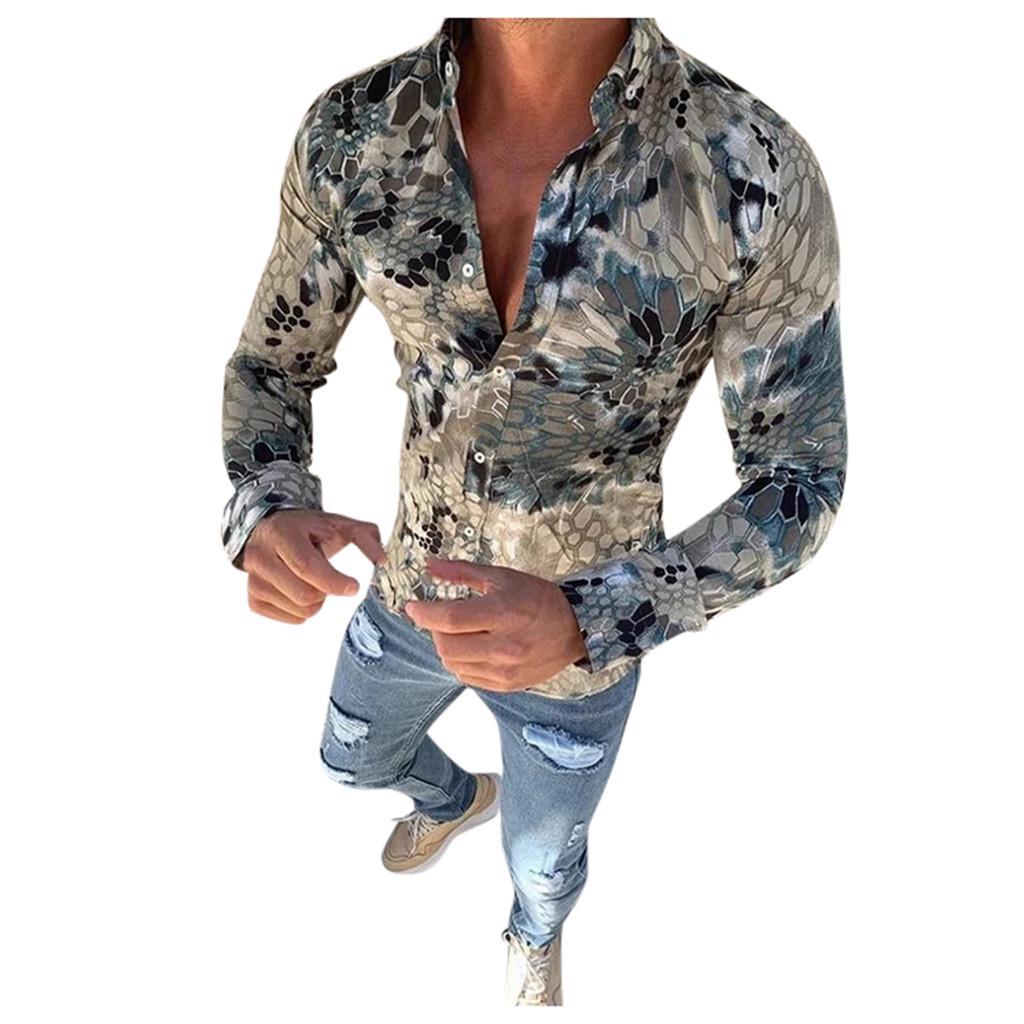 Camicia da Uomo Moda Creativa Slim Fit con Stampa Astratta Maniche Lunghe Camicia Casual
