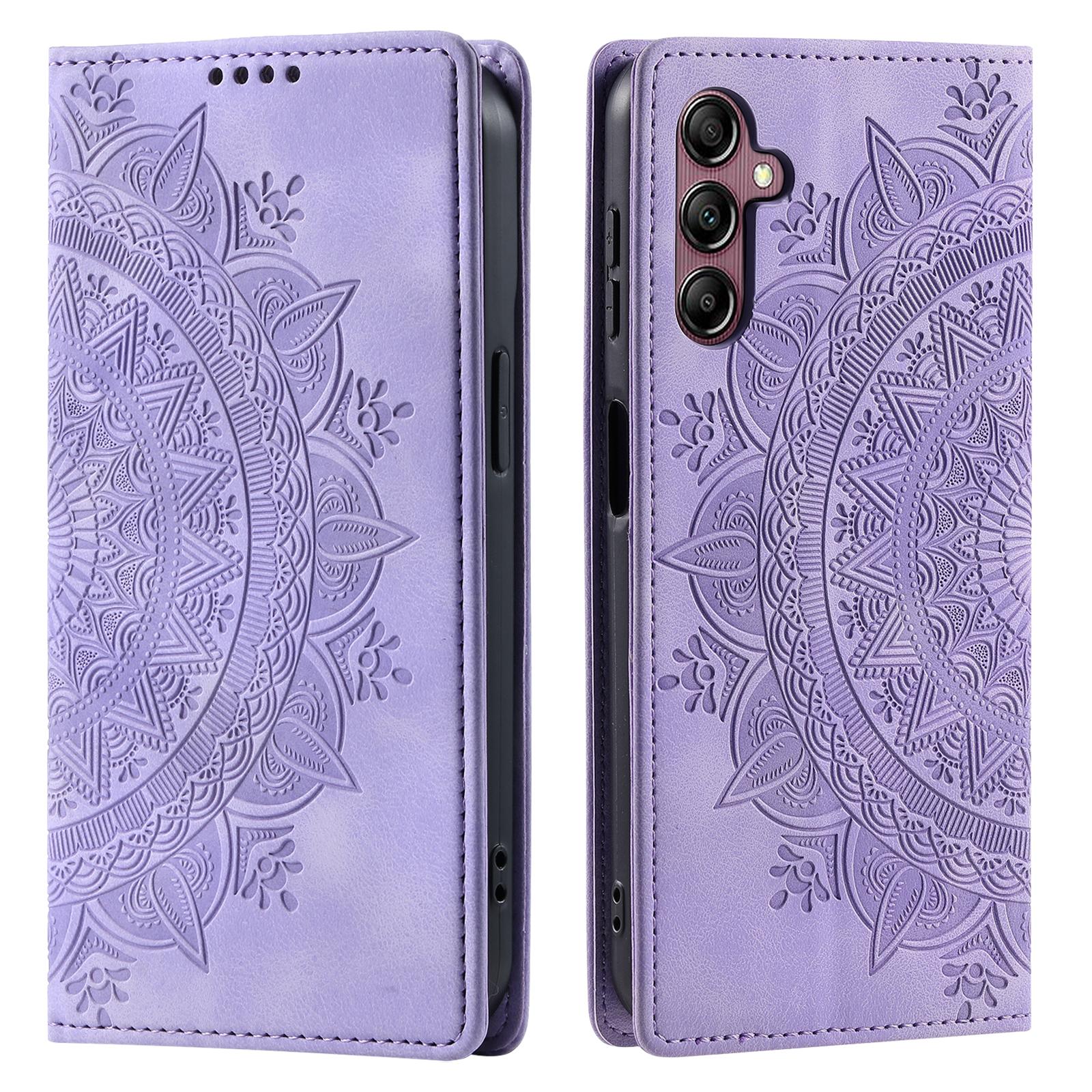 

For Samsung Galaxy S24+ Case Imprinted Mandala Flower Phone Leather Cover Purple