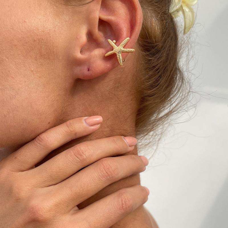 1Pair Starfish Scallop Ear Clips Non Piercing Earrings For Women Girls  Gold Color Floral Ear Cuff Summer Beach Jewelry