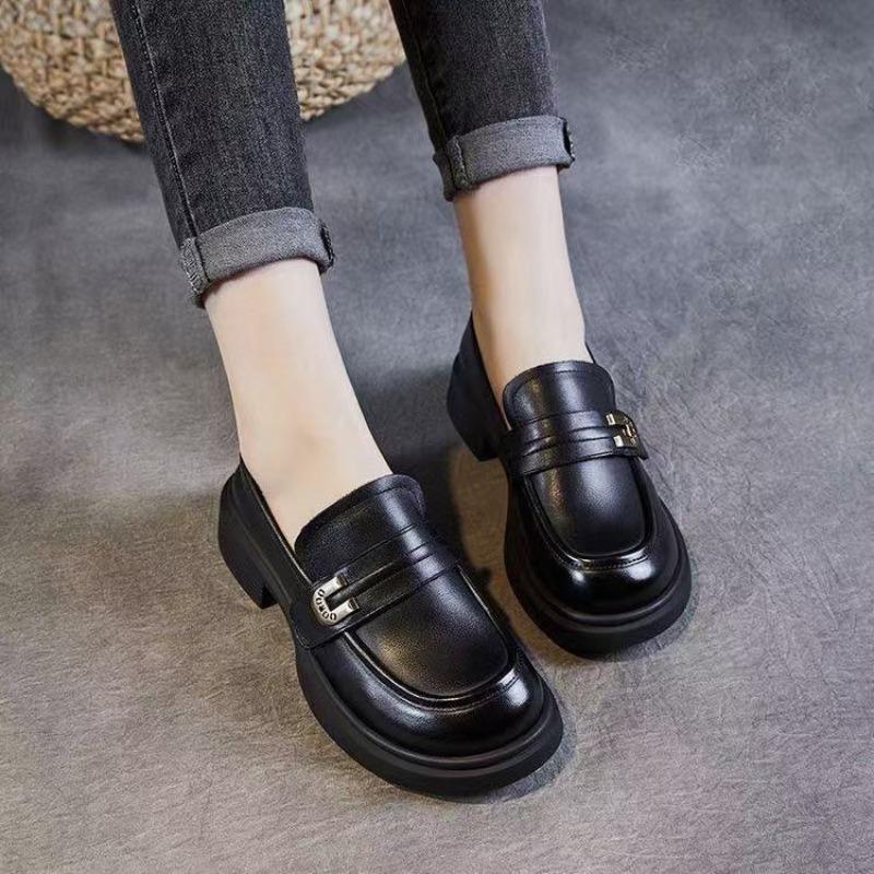 Platform single shoes women's summer new versatile thick heel one pedal casual small leather shoes