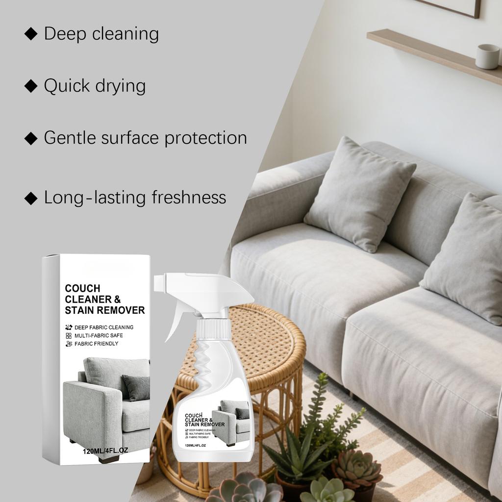 Couch Cleaner and Stain Remover for Deep Fabric Cleaning Multi Fabric Safe Formula Gentle On Upholstery 120ml 4fl Oz Spray Bottle