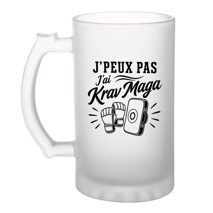 Chope de bière - PLANETEE - J'peux pas j'ai Krav Maga (minimaliste) - Verre trempé givré - 470 ml - Imprimée en Bretagne
