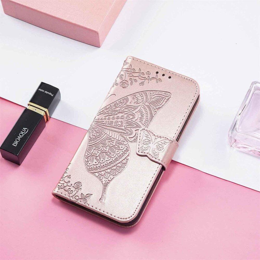 Flip case for Oppo Reno 12FS / 12F, Butterfly, rose gold