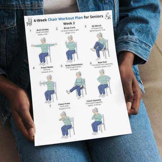 4Pcs 4-Week Chair Exercise Chart for Seniors Full Body Seated Stretching