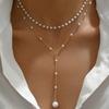 Jewelry, Pearl Necklace Women'S Personality Y-Shaped Pearl Tassel Stacked Collarbone Chain Necklace Jewelry