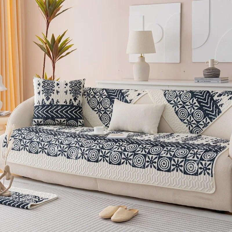 Flannel Printing Ethnic Style Sofa Cushion Autumn and Winter Thickened Non-Slip Plush Cushion Cover New Plush Sofa Cushion