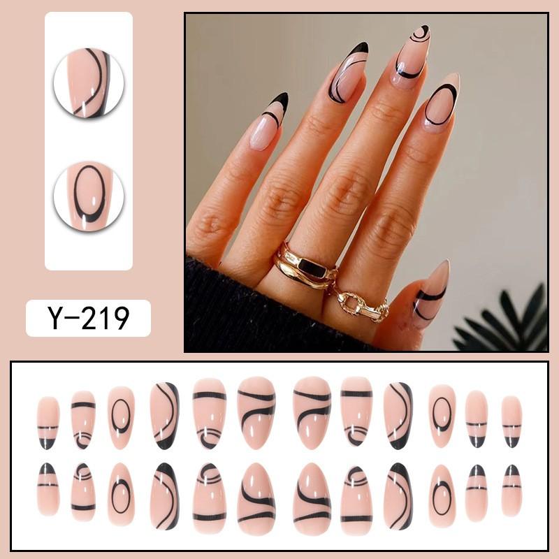 Pre-made Press-On Nails With Gradient Line Design Minimalist INS Style False Nail Tips Women Adhesive Type