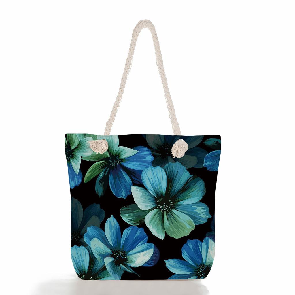Multifunctional Flower Printed Thick Rope Shoulder Beach Bag 7585