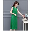 Fashionable V-Neck Sleeveless Dress Elegant Long Vest Dress Breathable Jacquard Fabric Stretchy Summer Dress