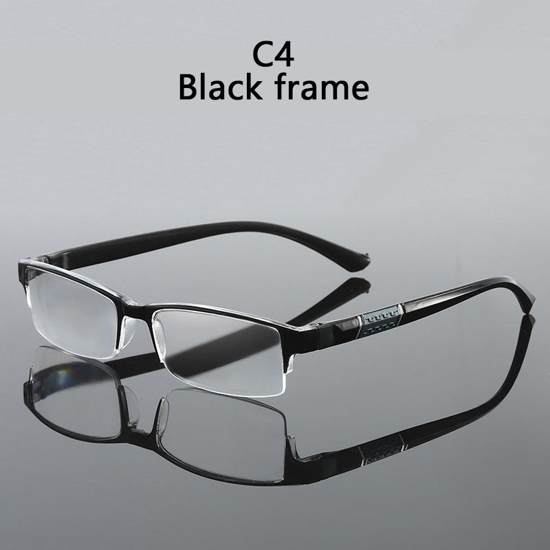 Half Frame Reading Glasses Presbyopic Eyewear Male Female Far Sight Glasses Ultra Light Black With Strength +75 To +400