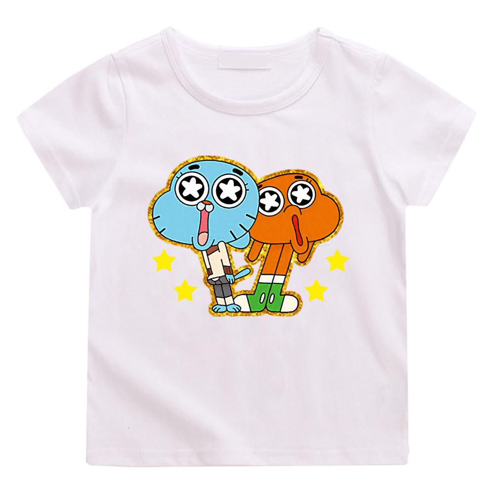 Die wunderbar seltsame Welt von Gumball Sommer Cartoon 100% Baumwolle Druck Cartoon Kurzarm Kinder T-Shirt Animationskostüme