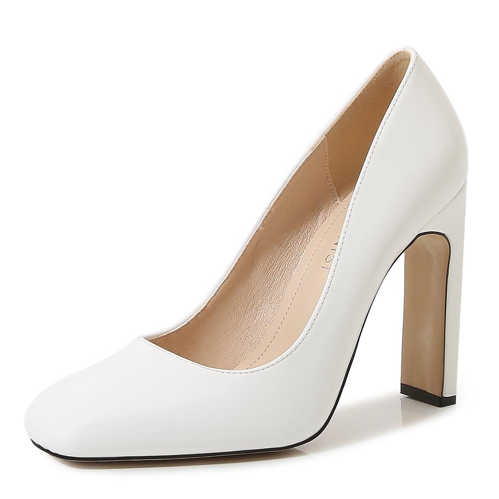 Square head fashion light mouth high heel single shoes women's thick heel patent leather red dress bridal wedding shoes work shoes women