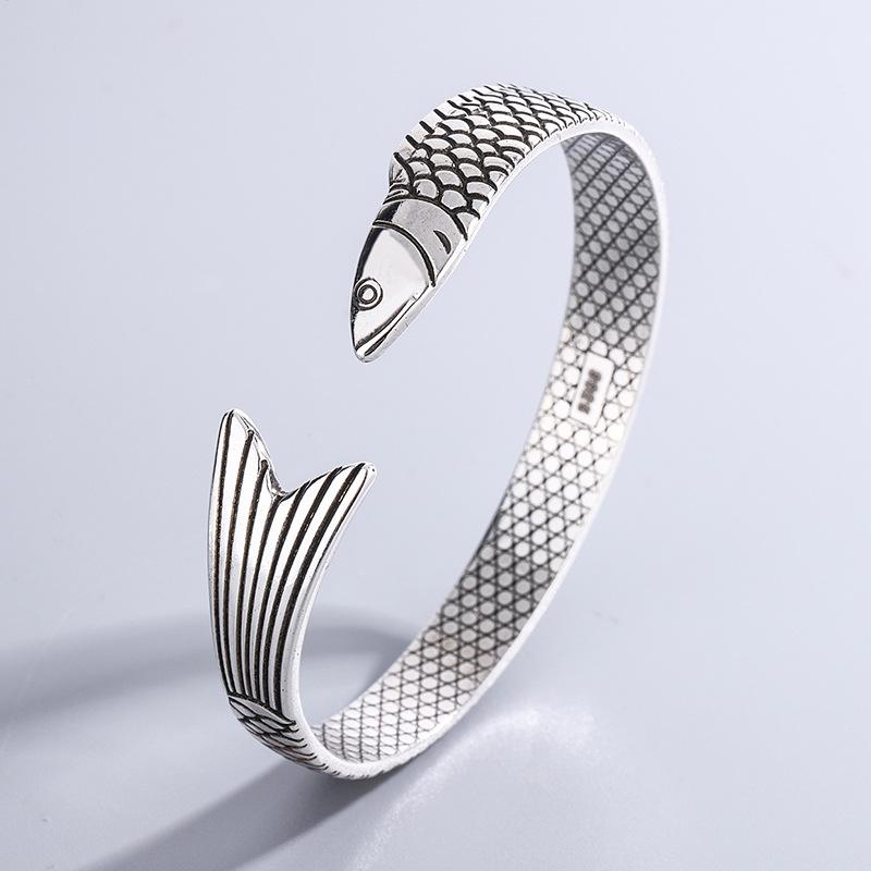 

New Creative Fashion Personality Lucky Fortune Transfer Dragon Bracelets 925 Sterling Silver Jewelry Fish Bangles TYB110 чёрный