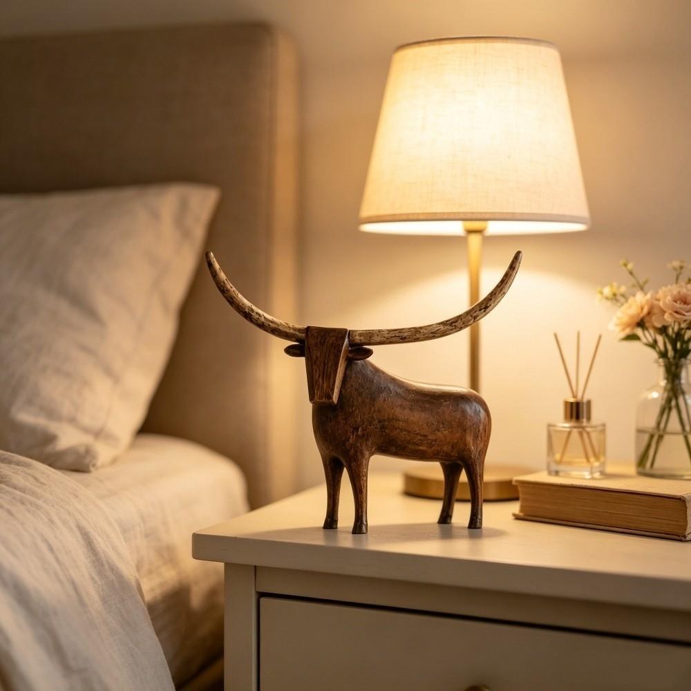 Vintage Style Longhorn Bull Sculpture Rustic Western Style Resin Bull Tabletop Statue Handcrafted Rugged Sheep Cow Figurine