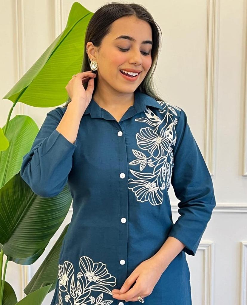 Indischer Damen Designer Kurta Hose Kordel Set Bollywood Oberteil Tunika Kurti Reines Baumwollkleid