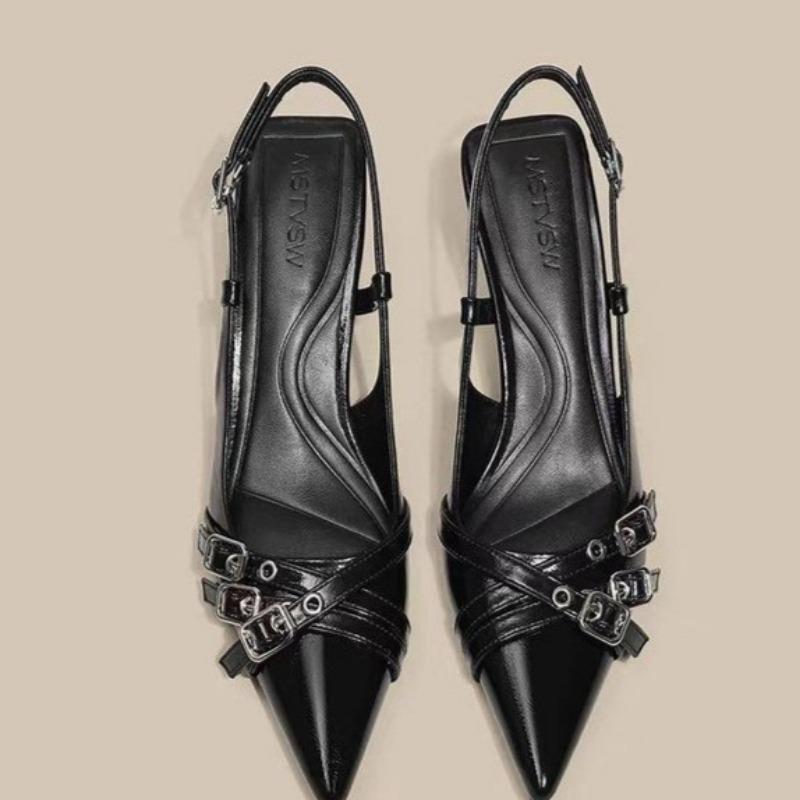 Fashion Summer New Baotou Sandals Women's Fashion Pointed Head Shallow Mouth Metal Buckle A Line with Non-slip High Heels