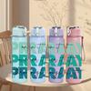 1PC Pray Pray Pray Green Lettering 750ml Color Plastic Water Bottle Leakproof Flip Straw Lid For Sports Office Home Use