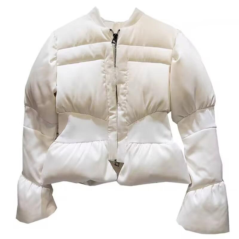 Winter Fashion Women's Thread Waist Design Warm Jacket Casual Solid Color Zipper Padded Coat