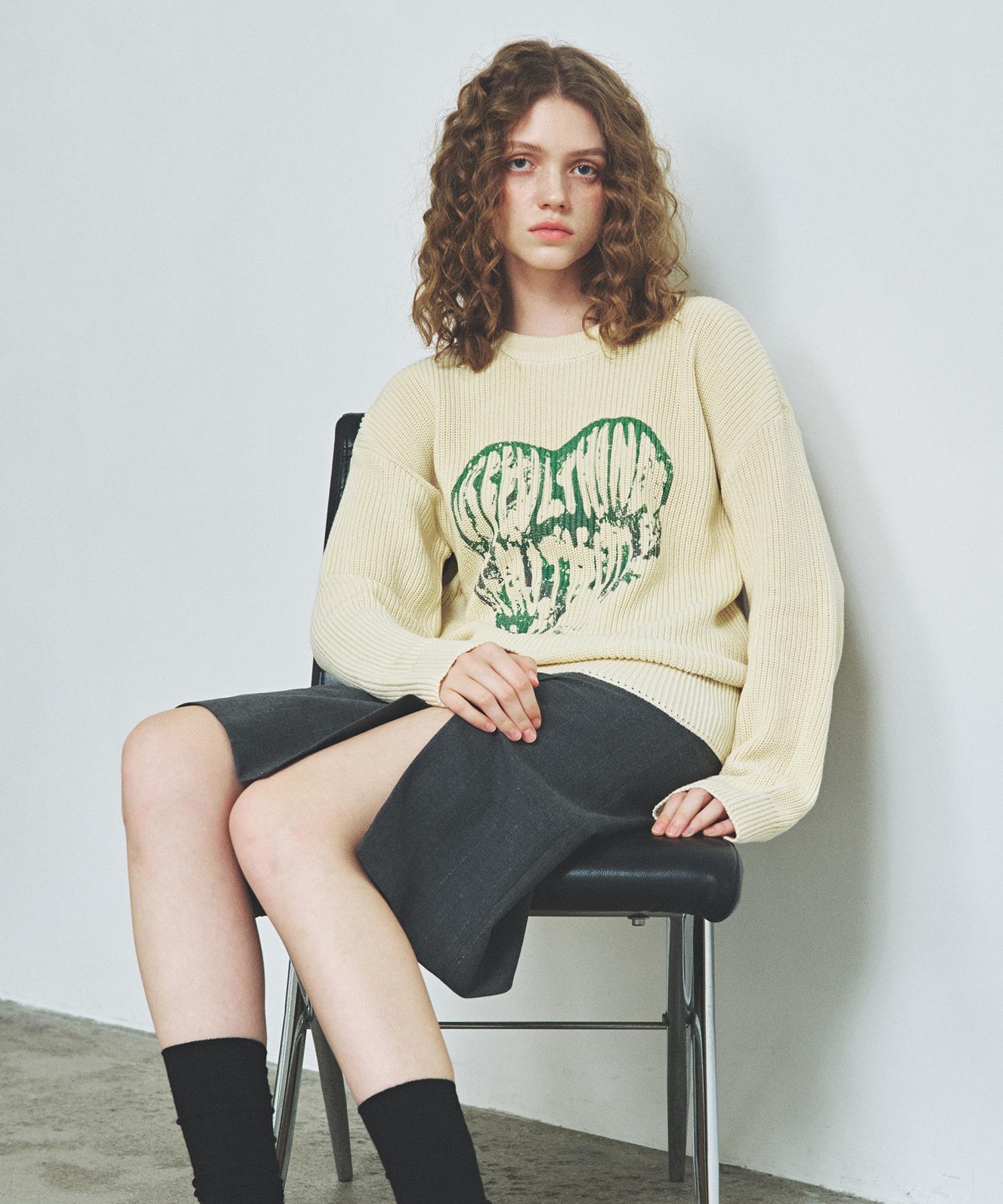 Nitied Vintage Heart Round Knit Oatmeal M