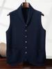 Men's Blue & Green Cashmere Vest: Button-Up Sleeveless Cardigan with Business Lapel, Casual Layering, Four-Way Stretch.