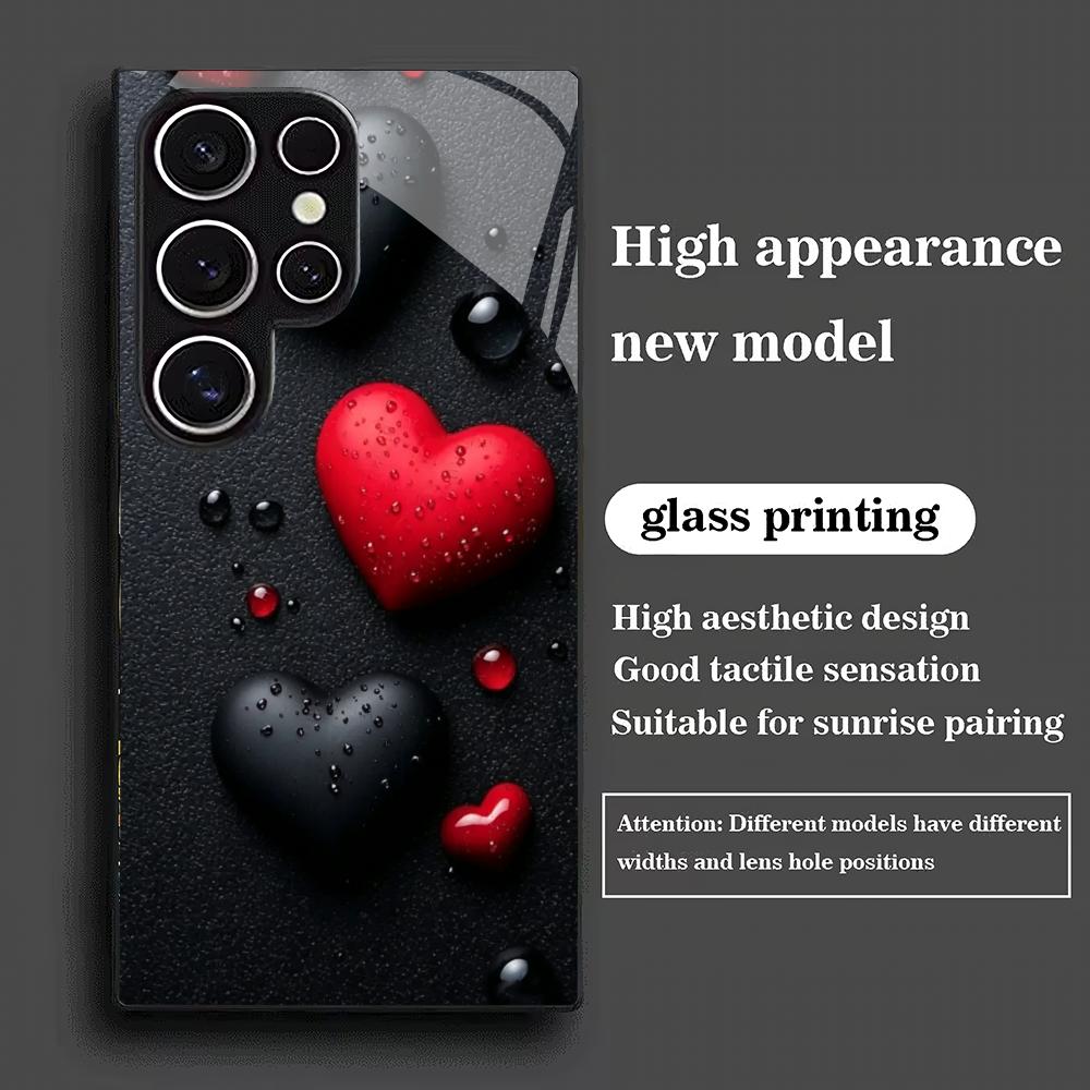 Love design tempered glass phone case suitable for Samsung Galaxy S26 S25 S24 S23 S22 S20 FE/Ultra/Plus anti drop back cover