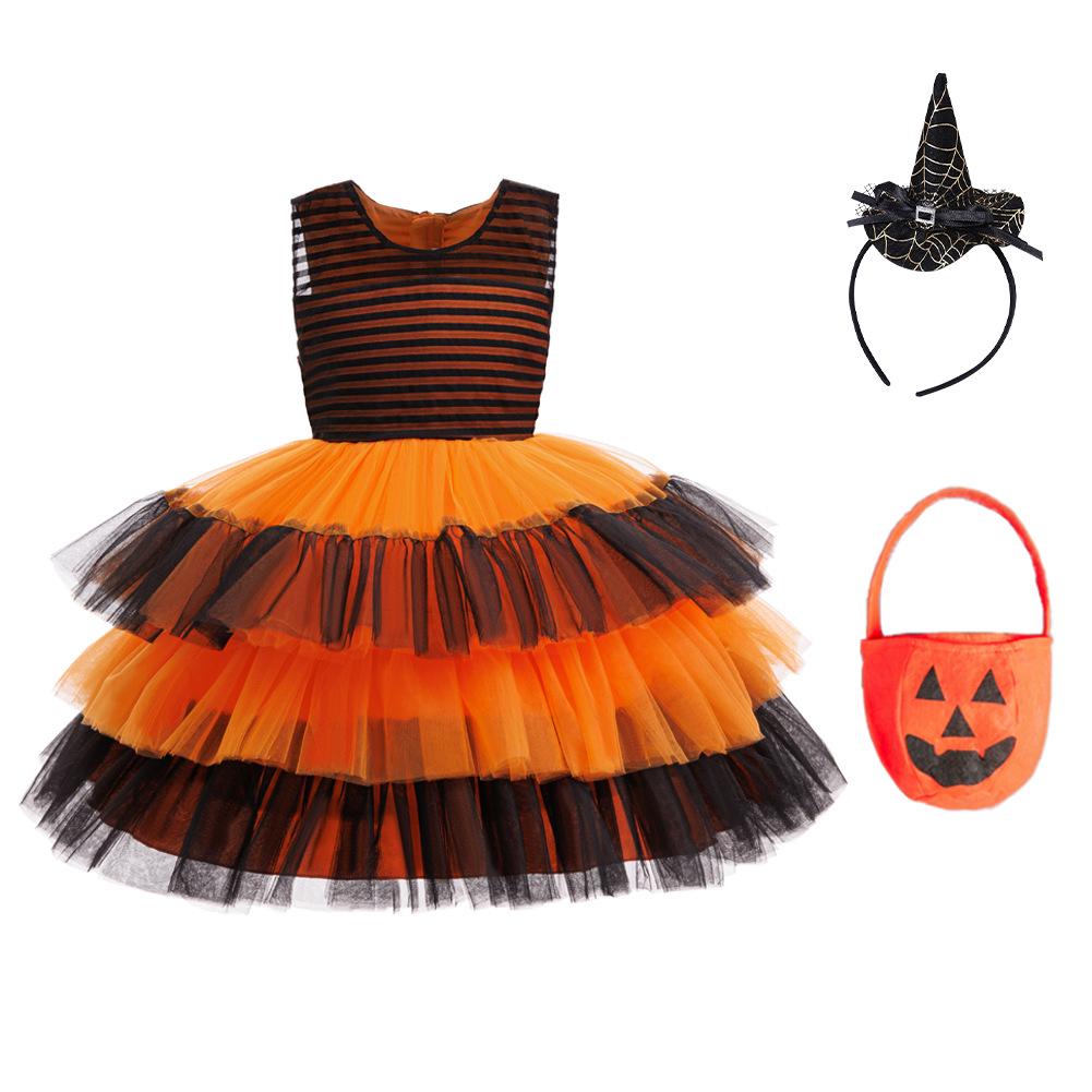 Halloween Princess Striped Irregular Puff Mesh Skirt - Witch Costume