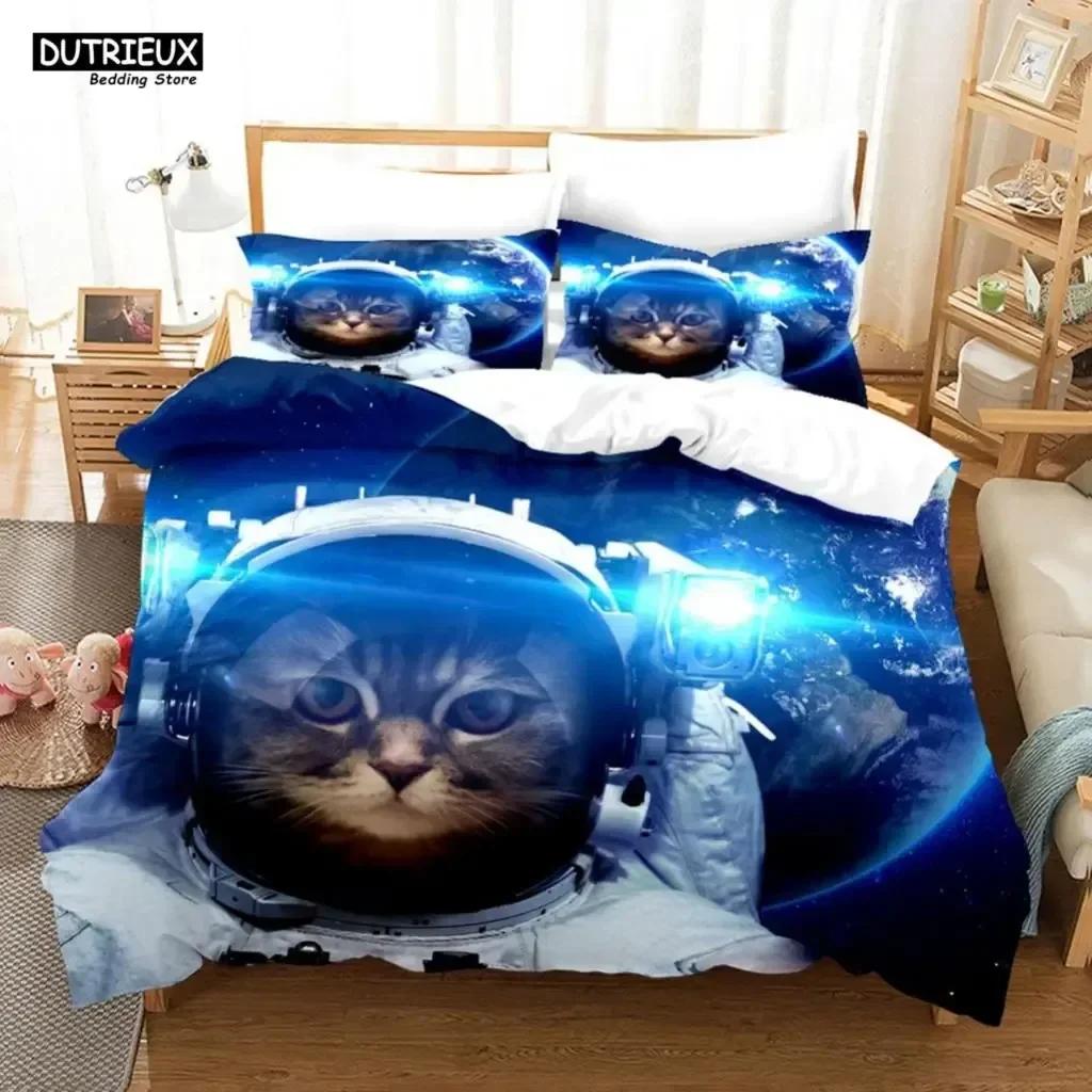 Comforter Cute Baby Cat White Black Kitten Bedding Set 3D Printed Suitable For Bedroom Kids Home Textile