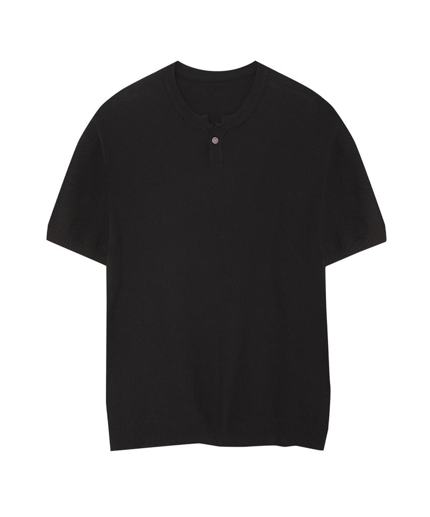 IRONYPORNO WHITELINE 86-Iro355 Basic One-Button Round Short Sleeve Knit Black