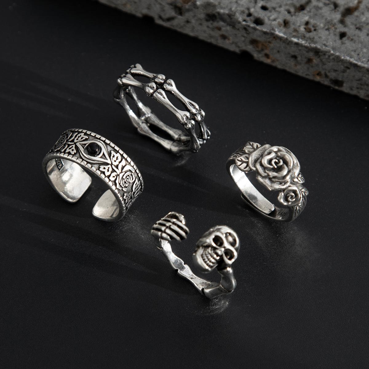 

SHIXIN 6Pcs/Set Vintage Silver Color Star Open Ring Set for Men Punk Geometric Adjustable Finger Ring Fashion Male Jewelry Gift