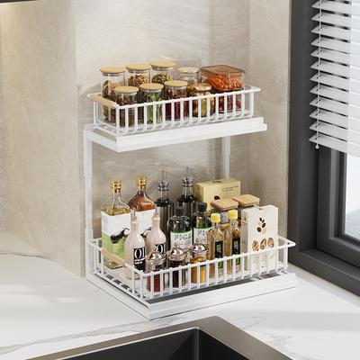Cabinet Sink Rack Multi-functional Kitchen Storage Rack Pull-out Double-layer Storage Rack for Flavor