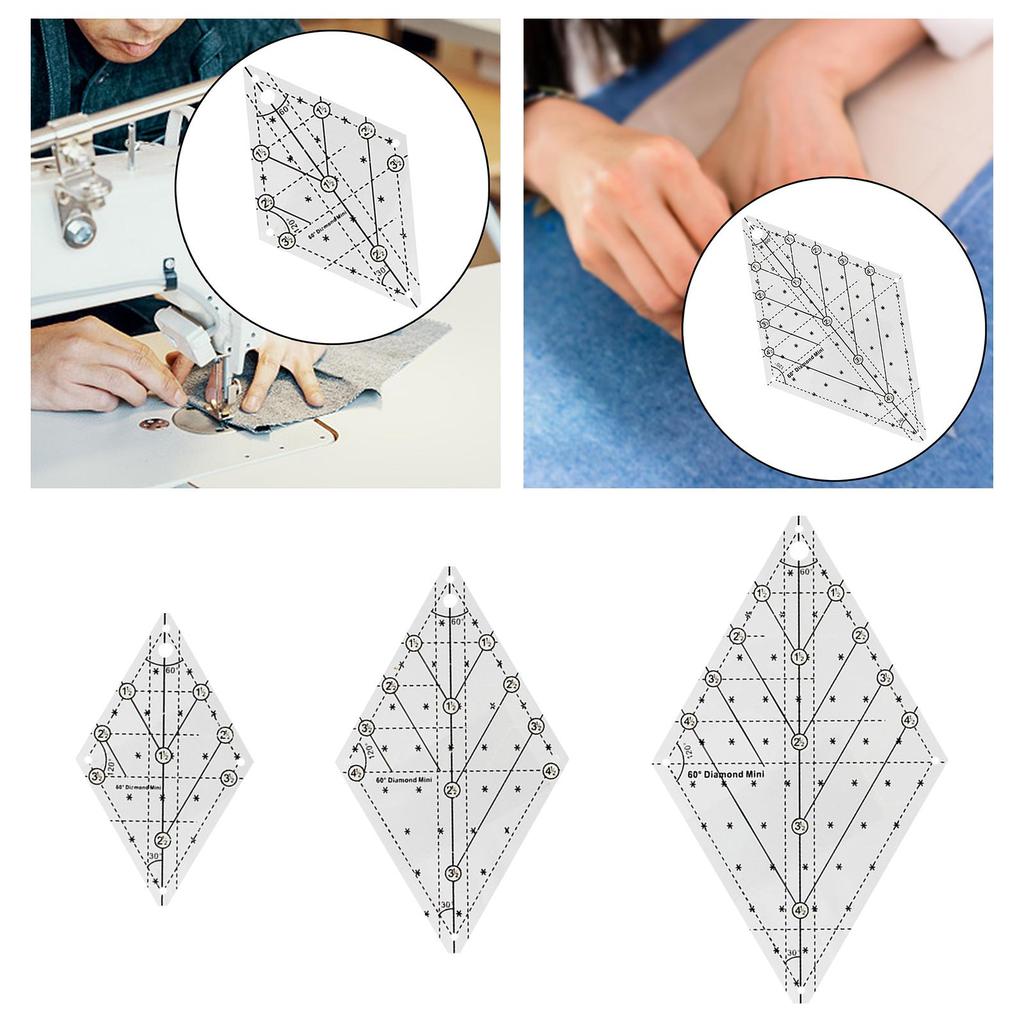 60 Degree Diamond Quilting Template Quilting Ruler Transparent for Quilter