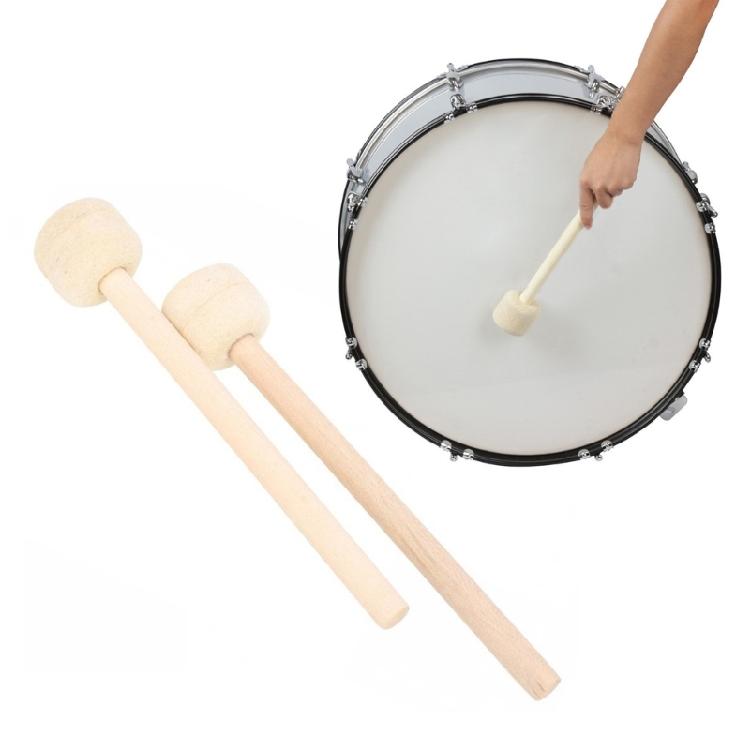 Wood Handle Percussion Drumstick Mallets Marchings Band Felt Head Drumsticks