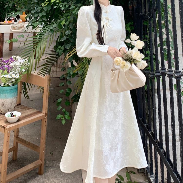 Elegant Spring/Autumn Chinese Style Long Dress - Women's Plus Size Slimming Qipao
