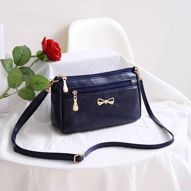 New Style Mother Trendy Women's Bag Solid Color Pu Women's Slanted Strap Shoulder Bag Bow Soft Leather Small Bag